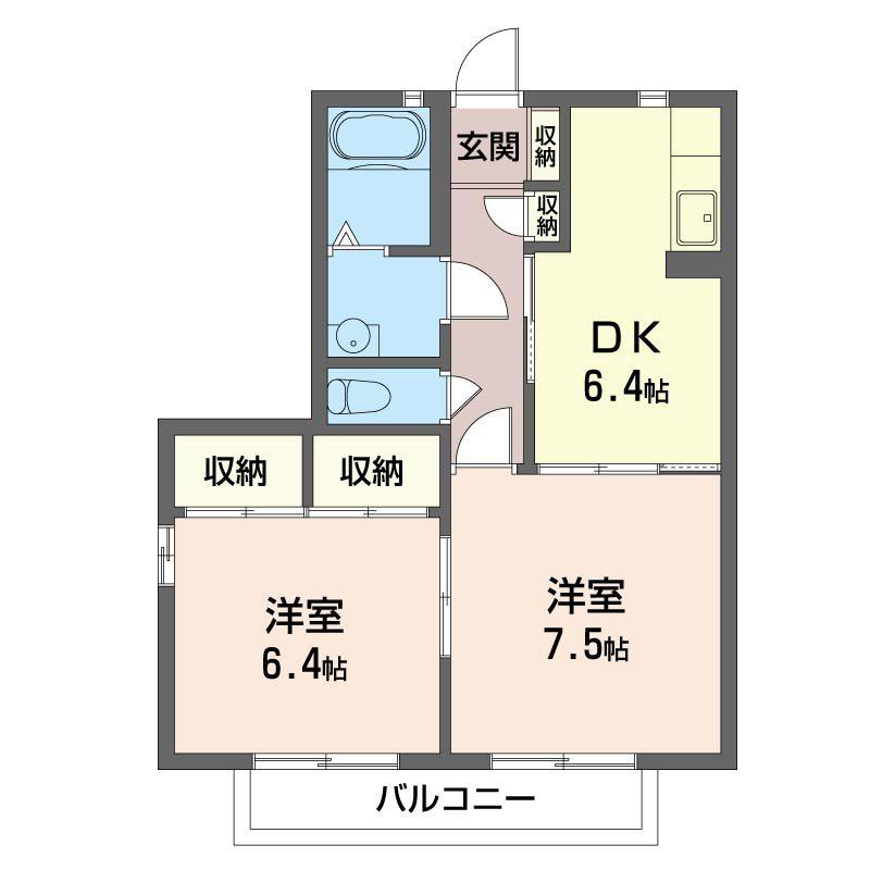 メルヴェーユヤマドリ(2DK/2階)の間取り写真
