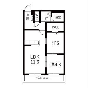 アーバンコート尾西(2LDK/3階)の間取り写真