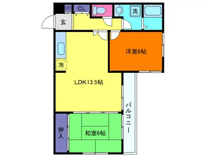 レフィナード芦屋(2LDK/1階)の間取り写真