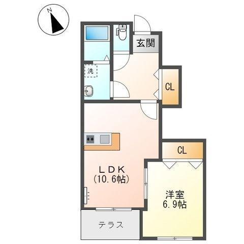 ピアクール(1LDK/1階)の間取り写真