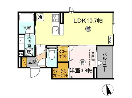 D-INVEST東原B B(1LDK/2階)の間取り写真
