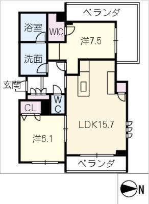 シャーメゾン国府宮駅前(2LDK/4階)の間取り写真