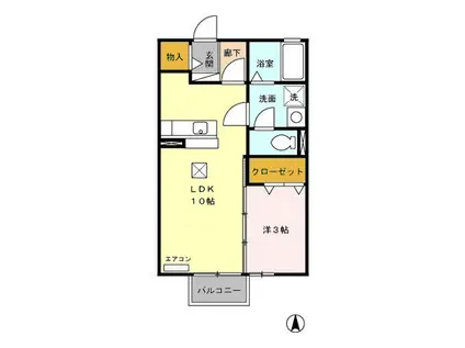 リビングタウン榎戸 A棟(1LDK/2階)の間取り写真