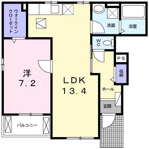 ユレナ24 B(1LDK/1階)の間取り写真