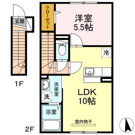 グランモアK(1LDK/2階)の間取り写真