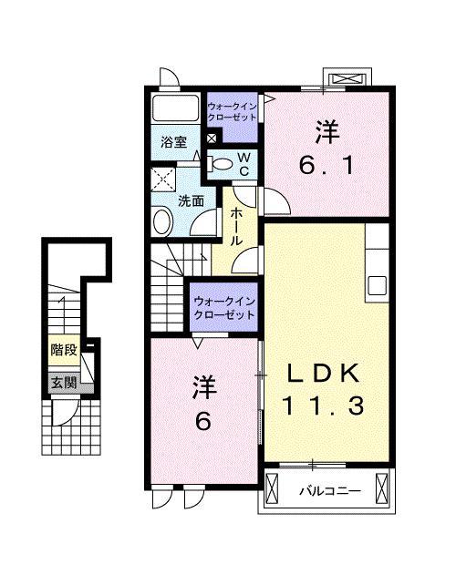プリムローズ壱番館(2LDK/2階)の間取り写真