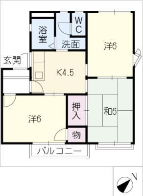 ハイホーム新宮(3K/2階)の間取り写真