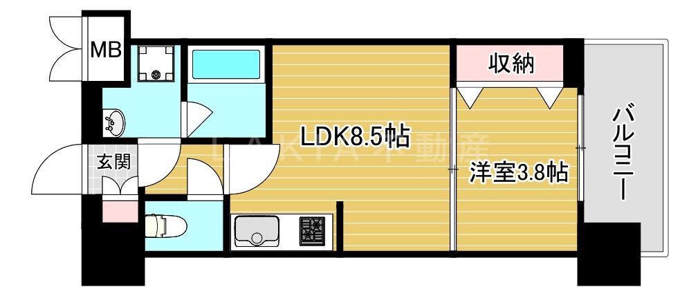スプランディッド難波サウス(1LDK/4階)の間取り写真