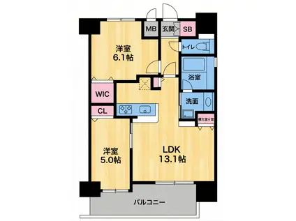 グラマシー京橋(2LDK/15階)の間取り写真
