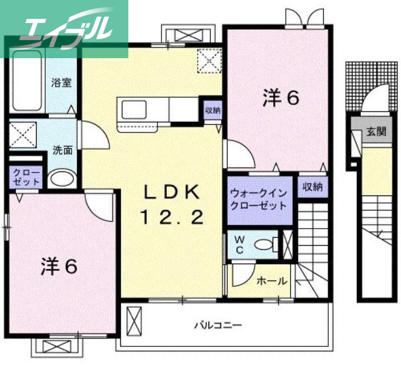 オーブ・プロムナード(2LDK/2階)の間取り写真