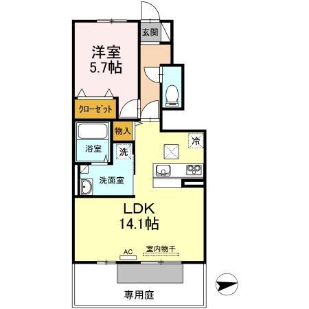 高松琴平電鉄長尾線 元山駅(高松) 徒歩25分 2階建 築9年(1LDK/1階)の間取り写真