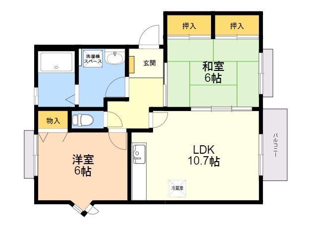 ティアラ萩尾(2LDK/1階)の間取り写真
