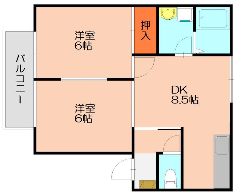 シルエーラ内橋C(2LDK/2階)の間取り写真