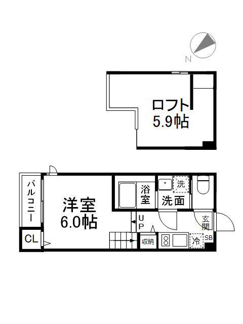 ハーモニーテラス淀木津町(1K/2階)の間取り写真