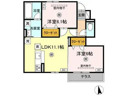 サンコーポラス御所(2LDK/1階)の間取り写真