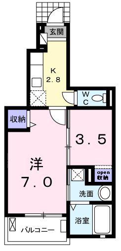 グリーンガーデン(1K/1階)の間取り写真