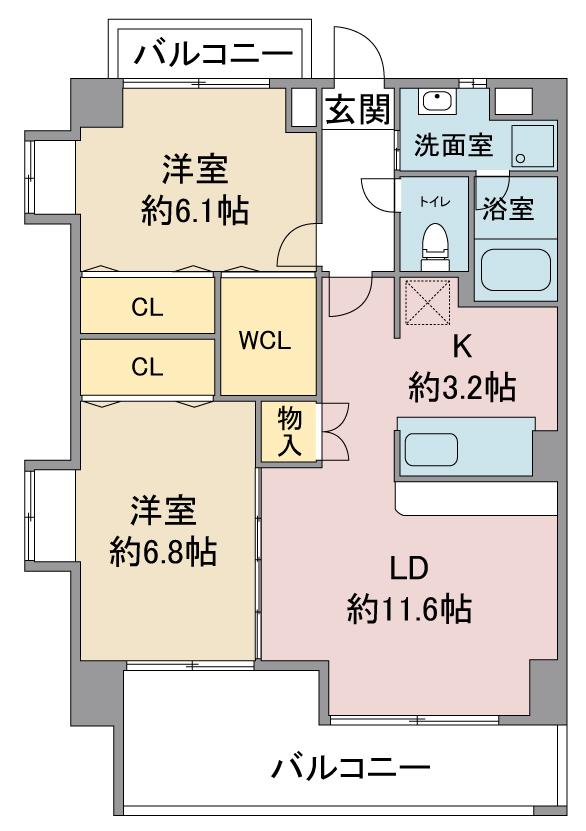 ホワイトホフマン(2LDK/3階)の間取り写真