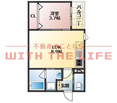 久留米市西町アパート(1LDK/3階)の間取り写真