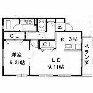 グレイスライフ高畑(1LDK/1階)の間取り写真