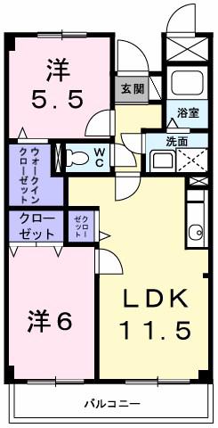 ポレール伊川2(2LDK/2階)の間取り写真
