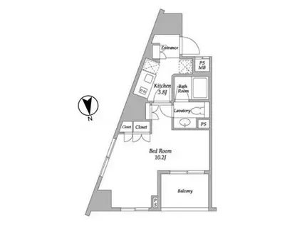 パークアビタシオン麻布十番(1K/8階)の間取り写真