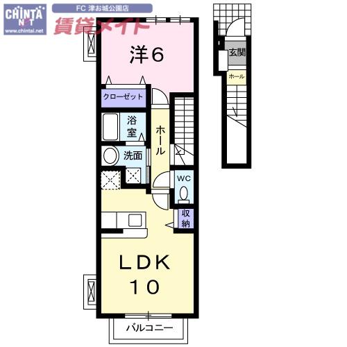 サフラン(1LDK/2階)の間取り写真
