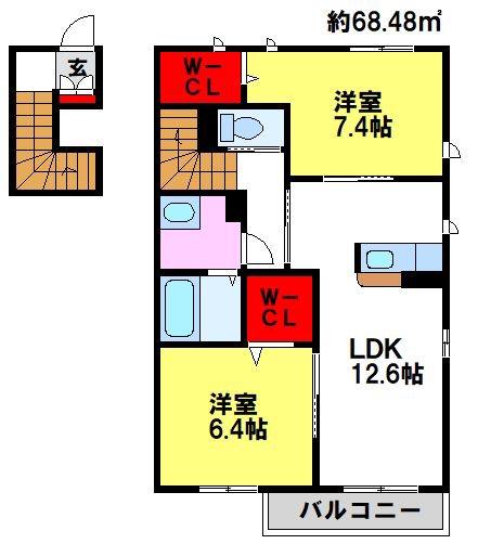 シャーメゾンノア(2LDK/2階)の間取り写真