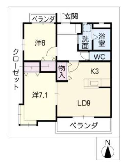 エピーメロン越水(2LDK/1階)の間取り写真