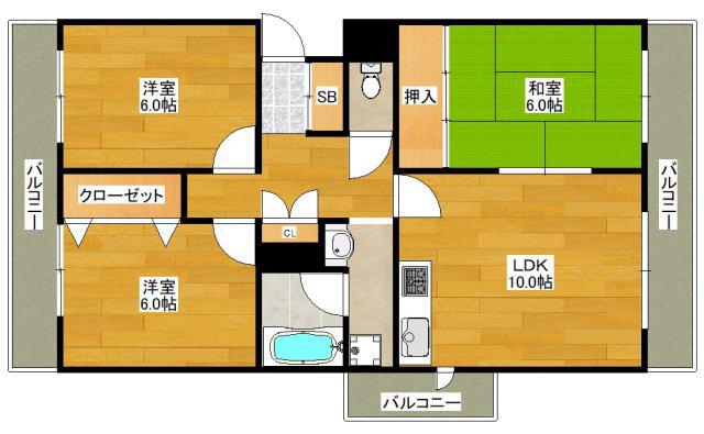 グランエスト江坂(3LDK/2階)の間取り写真