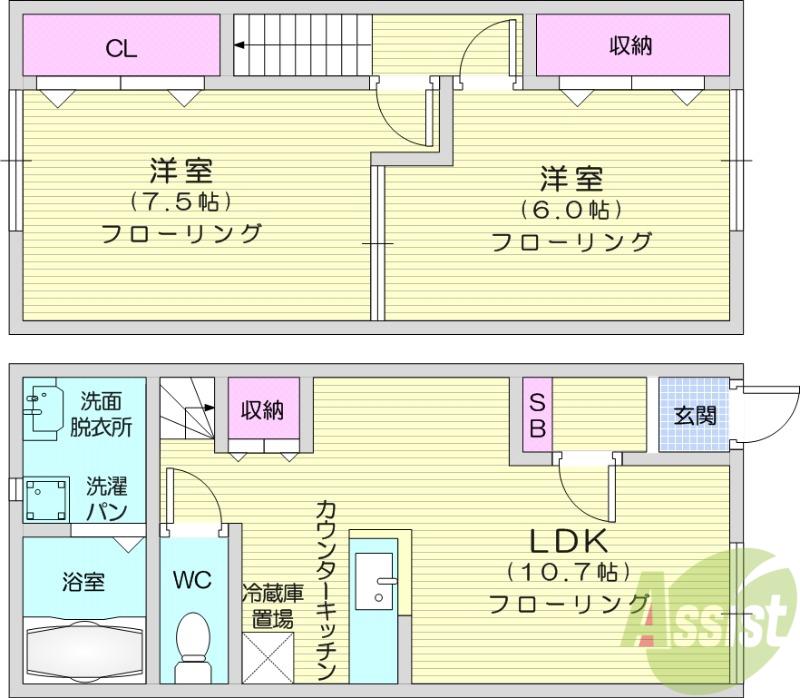 CREDIT CIEL B(2LDK/1階)の間取り写真