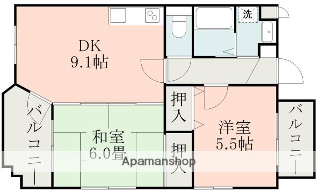 ヒルサイドテラス(2DK/2階)の間取り写真