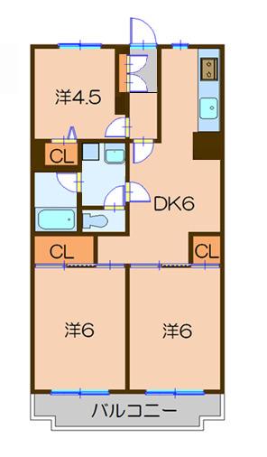 プレサージュ川崎(3DK/4階)の間取り写真