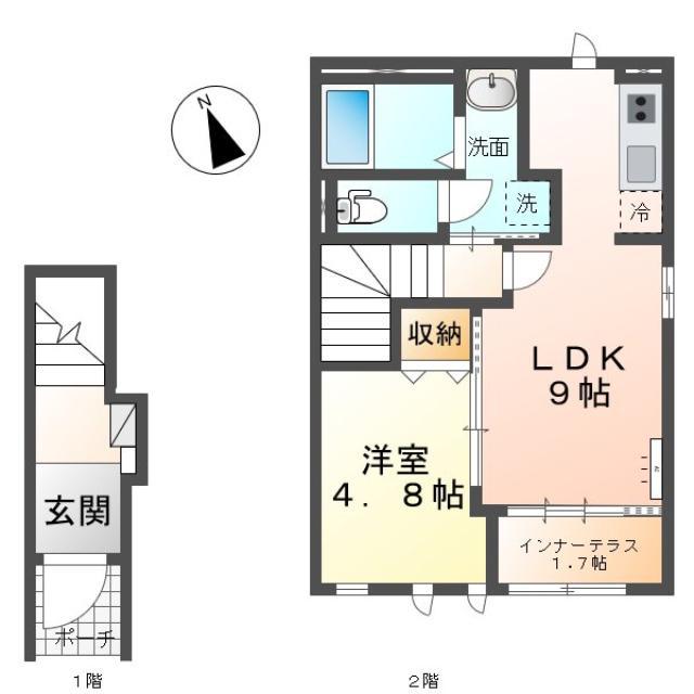 マウンテンスタンド(1LDK/2階)の間取り写真