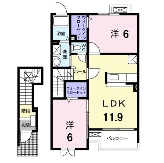 ジャスティスA(2LDK/2階)の間取り写真