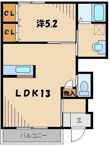 リッツパークB(1LDK/1階)の間取り写真