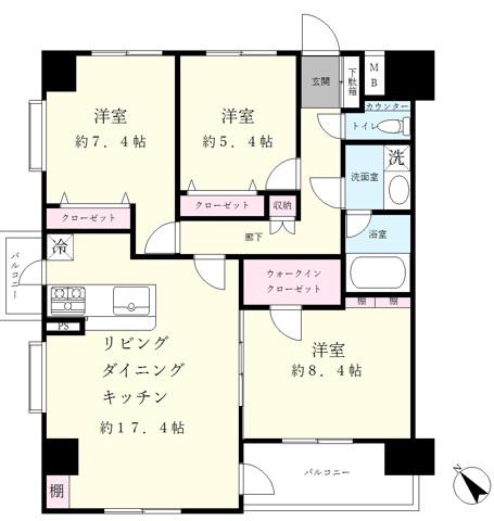 エクセレント船堀(3LDK/7階)の間取り写真