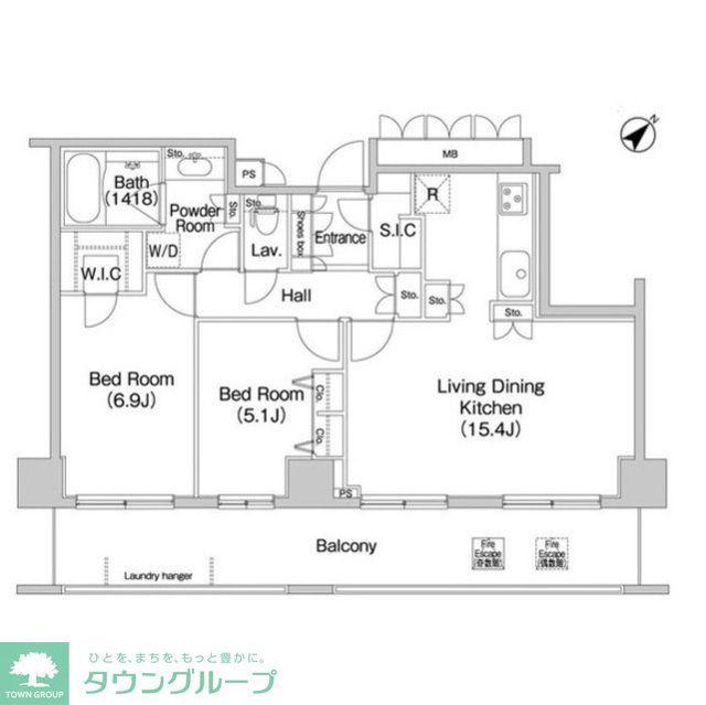 コンフォリア田町(2LDK/12階)の間取り写真