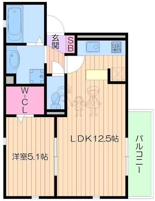 ブリックヒルズ(1LDK/2階)の間取り写真