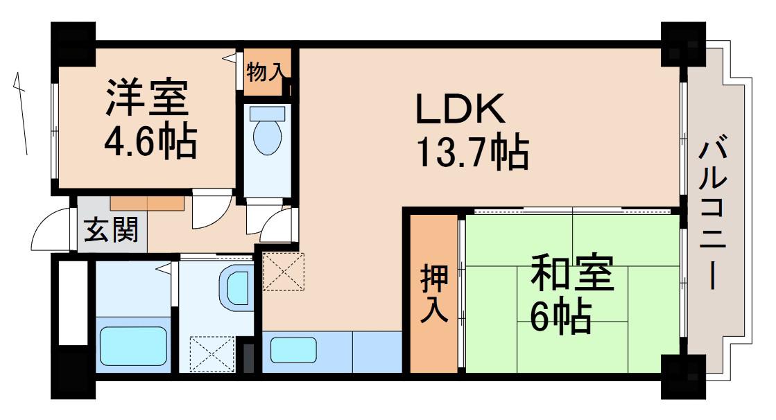 ライオンズマンションリバーサイド布施屋(2LDK/4階)の間取り写真