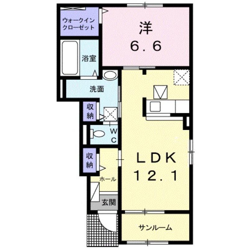 ブリラーレ(1LDK/1階)の間取り写真