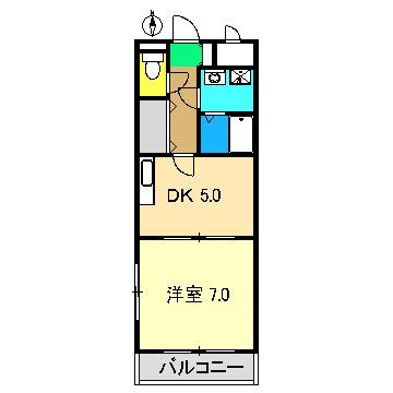 ボヌールヒル(1DK/2階)の間取り写真
