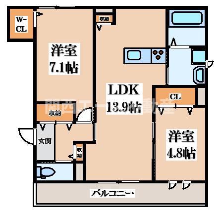 フロレゾン花園(2LDK/3階)の間取り写真