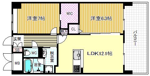 メロッソ梅北(2LDK/6階)の間取り写真