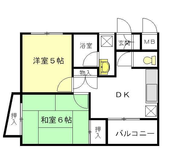 クレール三浦(2DK/2階)の間取り写真