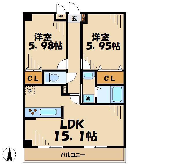 ロワール(2LDK/6階)の間取り写真