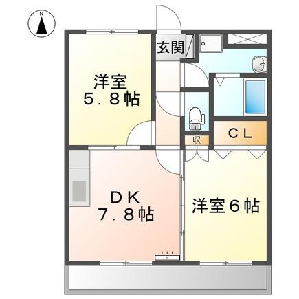 クレオール(2DK/2階)の間取り写真