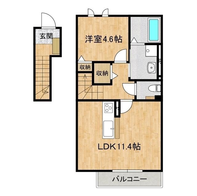 ブリージアつくば陣場A棟(1LDK/2階)の間取り写真