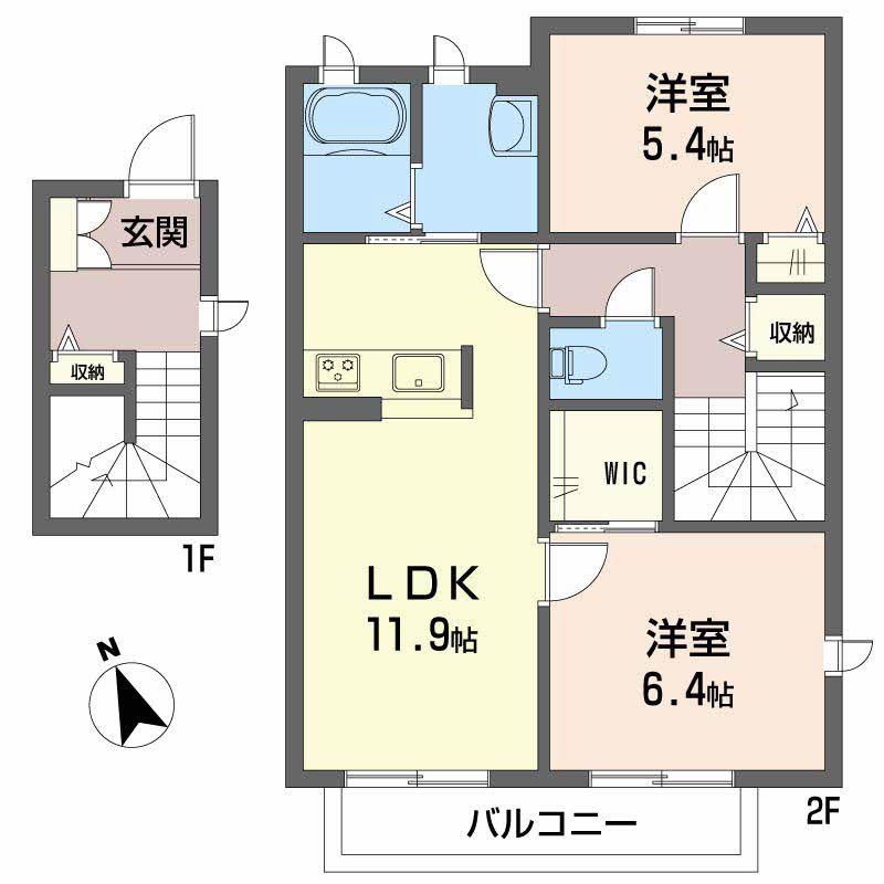 シャーメゾン際波C(2LDK/2階)の間取り写真