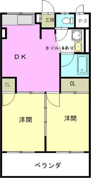 啓周ビル(2DK/4階)の間取り写真