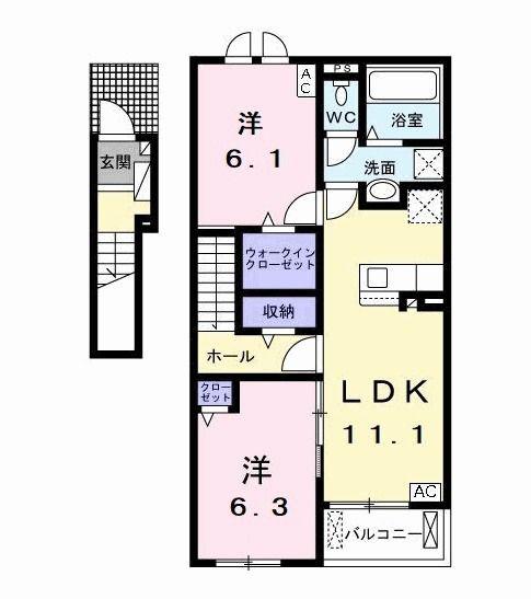 グロリアス丸野(2LDK/2階)の間取り写真